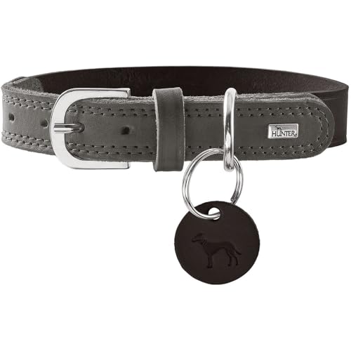 HUNTER Hundehalsband LEMVIG, Farbe: schwarz/steingrau, Leder, belastbar & strapazierfähig, angenehm weich, komfortabel, elegant & trendig, Made in Germany, Größe: 40 von HUNTER