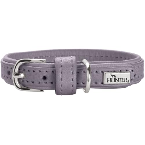 HUNTER Hundehalsband SOHO MINI, Farbe: Flieder-grau, Rindsleder, weich & geschmeidig, fellschonend, leicht, für kleine Hunde & Welpen, Made in Germany, Größe: 21 von HUNTER