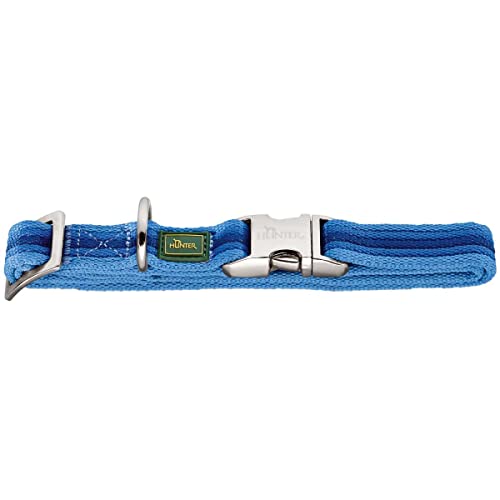 HUNTER DAVAO ALU-STRONG Halsung, Halsband für Hunde, Nylon, Aluminium Steckverschluss, Streifen, M, blau von HUNTER