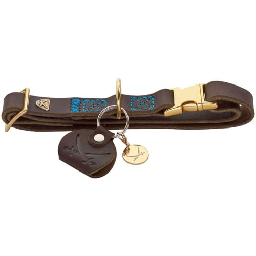 HUNTER Hundehalsung Sansibar Farbe: Dunkelbraun, edles Rindsleder, Maritime Details, Blaue Ziernähte, messingfarbene Beschläge, stufenlos verstellbar, stylisch & robust, Made in Germany, Größe: M von HUNTER