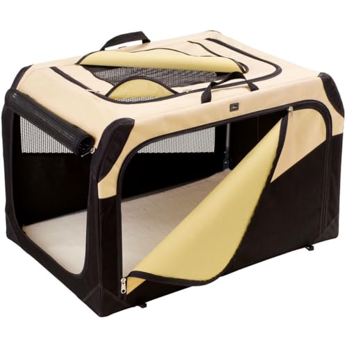 HUNTER Hundetransportbox, Autobox, strapazierfähig, zusammenklappbar, 61 x 46 x 43 cm, beige/schwarz von HUNTER