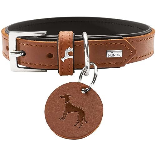 HUNTER LARVIK Hundehalsband, Leder, schlicht, elegant, komfortabel, 50 (S-M), cognac/schwarz von HUNTER