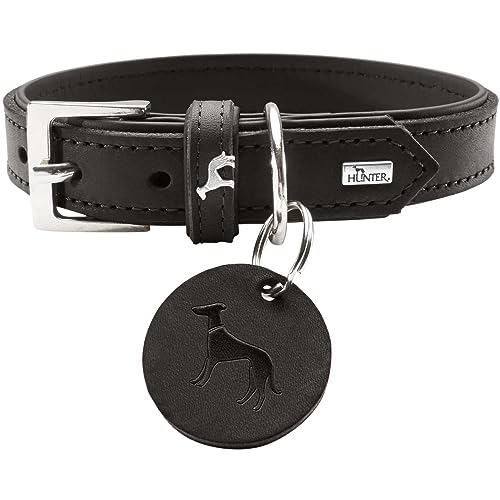 HUNTER LARVIK Hundehalsband, Leder, schlicht, elegant, komfortabel, 50 (S-M), schwarz von HUNTER