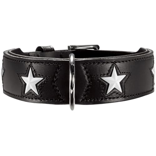 HUNTER MAGIC STAR Hundehalsband, mit Sternen, Leder, weich, 42 (S-M), schwarz von HUNTER