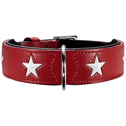 HUNTER MAGIC STAR Hundehalsband, mit Sternen, Leder, weich, 50 (S-M), rot von HUNTER