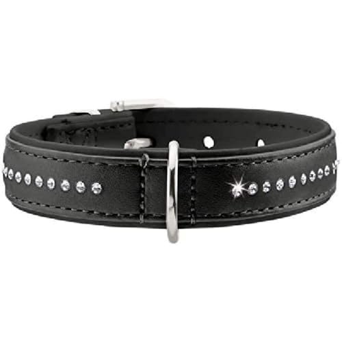 HUNTER MODERN ART LUXUS Hundehalsband, Kunstleder, Strasssteinchen, 37 (XS-S), schwarz von HUNTER