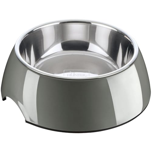 HUNTER Melamin Napf, Futternapf, Trinknapf für Hunde und Katzen, Herausnehmbarer Edelstahlnapf, Grau, 700 ml von HUNTER