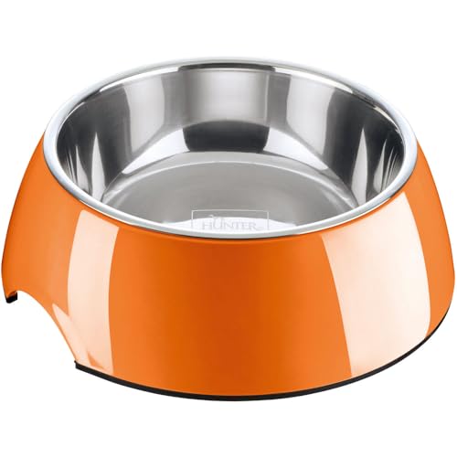 HUNTER Melamin-Napf, Futternapf, Trinknapf für Hunde und Katzen, herausnehmbarer Edelstahlnapf, 160 ml, orange von HUNTER