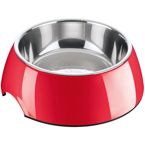 HUNTER Melamin-Napf, Futternapf, Trinknapf für Hunde und Katzen, herausnehmbarer Edelstahlnapf, 160 ml, rot von HUNTER
