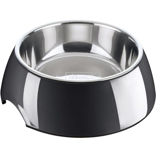HUNTER Melamin-Napf, Futternapf, Trinknapf für Hunde und Katzen, herausnehmbarer Edelstahlnapf, 160 ml, schwarz von HUNTER