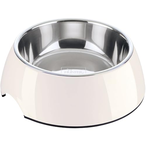 HUNTER Melamin-Napf, Futternapf, Trinknapf für Hunde und Katzen, herausnehmbarer Edelstahlnapf, 160 ml, weiss von HUNTER