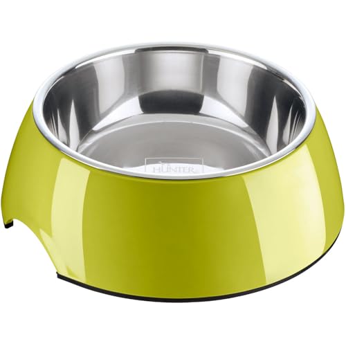 HUNTER Melamin-Napf, Futternapf, Trinknapf für Hunde und Katzen, herausnehmbarer Edelstahlnapf, 350 ml, lemon von HUNTER