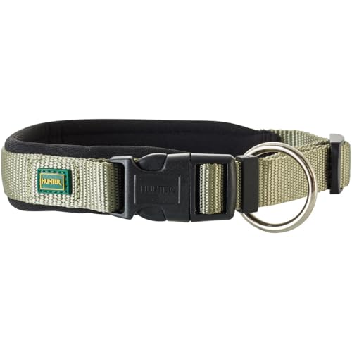 HUNTER NEOPREN VARIO PLUS Halsung, Hundehalsband, Nylon, mit Neopren gepolstert, 35/1,5 (S), oliv/schwarz von HUNTER