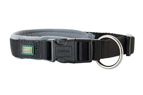 HUNTER NEOPREN VARIO PLUS Halsung, Hundehalsband, Nylon, mit Neopren gepolstert, 40/2,0 (S-M), schwarz/grau von HUNTER