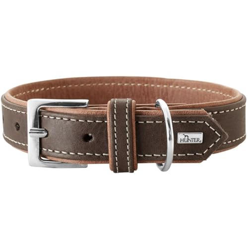 HUNTER PORTO Hundehalsband, Leder, nachhaltig, 35 (XS-S), dunkelbraun/cognac von HUNTER