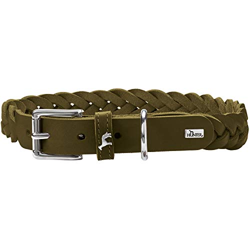HUNTER SOLID EDUCATION SPECIAL Hundehalsband, Leder, robust, geschmeidig, handgeflochten, 45 (S), oliv von HUNTER