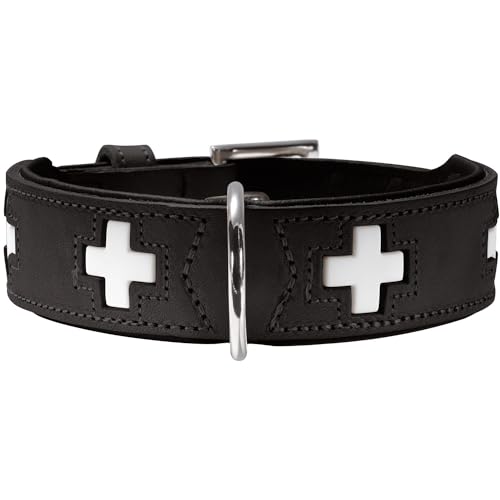 HUNTER SWISS Hundehalsband, Leder, hochwertig, schweizer Kreuz, 42 (S-M), schwarz von HUNTER
