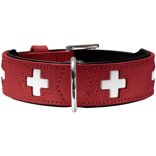 HUNTER SWISS Hundehalsband, Leder, hochwertig, schweizer Kreuz, 70 (L-XL), rot/schwarz von HUNTER