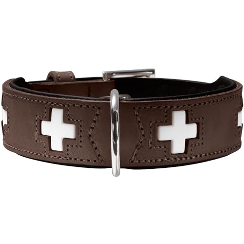 HUNTER SWISS Hundehalsband, Leder, hochwertig, schweizer Kreuz, 42 (S-M), braun/schwarz von HUNTER