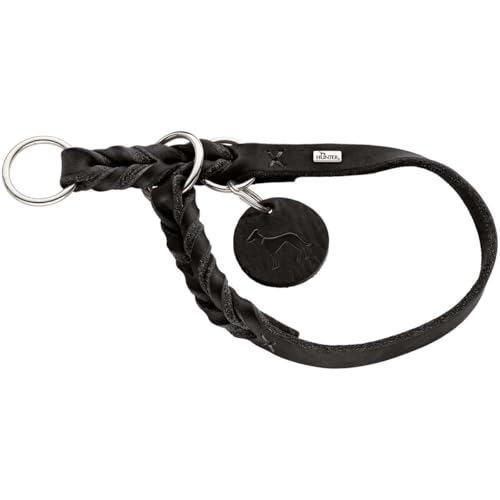 HUNTER Solid Education, Dressurhalsung für Hunde, Robustes Rindsleder, geflochten Farbe schwarz, Größe M von HUNTER
