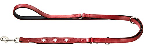 HUNTER Swiss Verstellbare Führleine für Hunde, Leder, hochwertig, schweizer Kreuz, 1,8 x 200 cm, rot, rot/schwarz von HUNTER