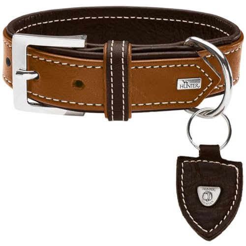 HUNTER TARA Hundehalsband, Leder, Juchtenleder, belastbar, witterungsbeständig, 60 (M-L), cognac/dunkelbraun von HUNTER