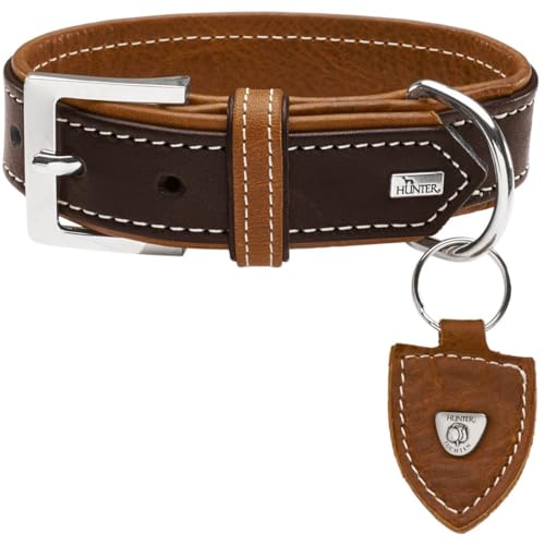 HUNTER TARA Hundehalsband, Leder, Juchtenleder, belastbar, witterungsbeständig, 65 (L), dunkelbraun/cognac von HUNTER