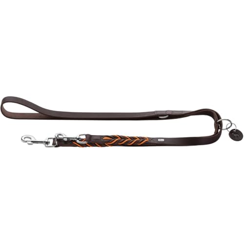 HUNTER Verstellbare Führleine SOLID Education Cord, Farbe: Dunkelbraun/orange, Strapazierfähiges Leder, dekoratives Polyesterseil, handgefertigt, mit Schlüsselanhänger, Größe: 20/200 von HUNTER