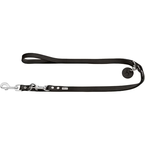 HUNTER verstellbare Hundeführleine aus Leder, Farbe: schwarz, besonders belastbar, 3-fach verstellbar, mit Leder-Schlüsselanhänger, Made in Germany, Größe: 13/200 von HUNTER