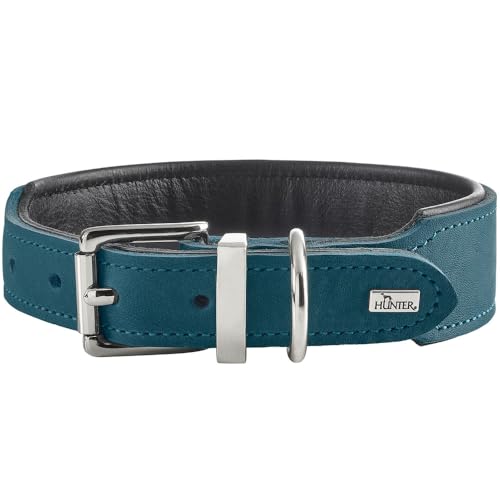 HUNTER Hundehalsband Malta, Farbe: Petrol, aus gefettetem Softvollrindleder, weich unterlegt, strapazierfähig, Brillante Farben, handgefertigt, Made in Germany, Größe: 50 von HUNTER