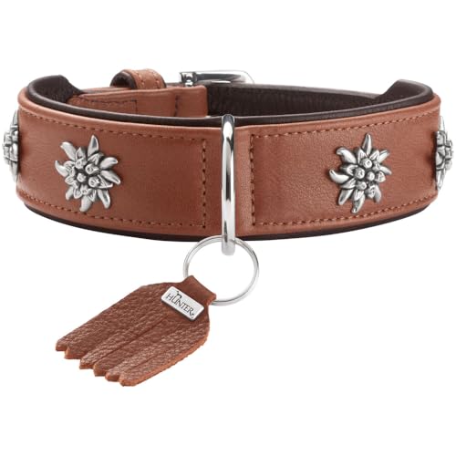 HUNTER Hundehalsband MÜNCHEN Farbe: Cognac/schwarz, Leder, edle Trachten-Details, weich und robust, fellschonend, luxuriös, ökologisch hergestellt, nachhaltig, Made in Germany, Größe: 50 von HUNTER