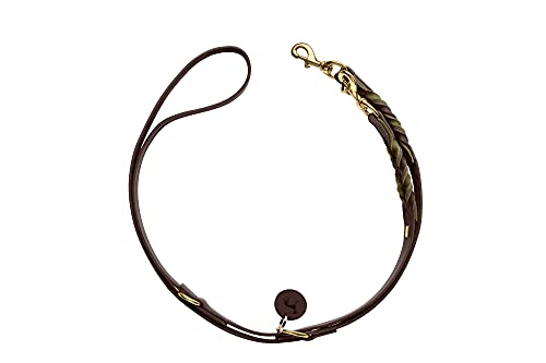 HUNTER Verstellbare Führleine SOLID Education Duo, Farbe: Dunkelbraun/Oliv, Handgeflochten, 3-Fach verstellbar, strapazierfähig, mit eingeflochtenem Bolzenhaken und Lederanhänger, Größe 20/200 von HUNTER