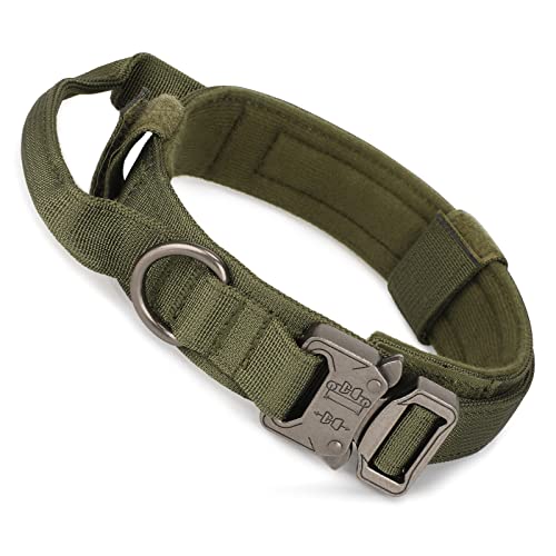 Huntvp taktisch Hundehalsband Verstellbar mit Kontrollgriff, aus Nylon, gepolstert, Metallschnalle, für Mittlere Große Hunde Jagd Training Freizeit Outdoor, Grün M von HUNTVP