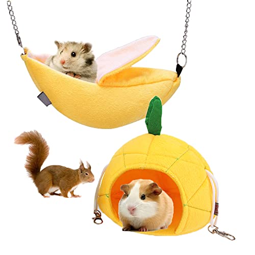 HUOGEE Bananenhaus Hamsterbett, 2 Stück Hamster Hängematte, Ananashaus Hamsterbett, Warm Bett Haus Käfig Nest Hamster Zubehör für Zuckergleiter Kleine Vögel usw HUOGEE Bananenhaus Hamsterbett, 2 Stück Hamster Hängematte, Ananashaus Hamsterbett, Warm Bett Haus Käfig Nest Hamster Zubehör für Zuckergleiter Kleine Vögel usw von HUOGEE