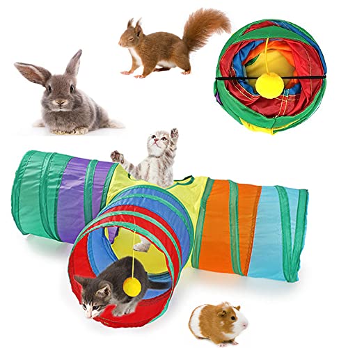 HUOGEE Faltbarer Kaninchen Tunnel Haustier Spielzeug 3-Wege Kleintier Aktivität Tunnel Röhren Versteck Spielzeug für Kaninchen Meerschweinchen Katzen Chinchilla Frettchen von HUOGEE