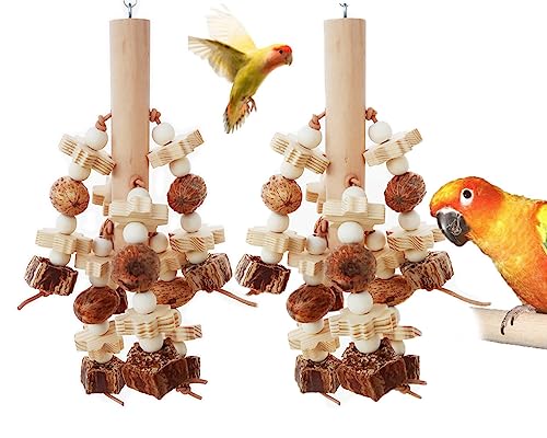 HUOGEE Papageien Spielzeug 2 Stück Vogel Kauen Spielzeug Natürliche Holzblöcke für Wellensittiche Papageien Finken Sittiche Aras Nymphensittiche von HUOGEE