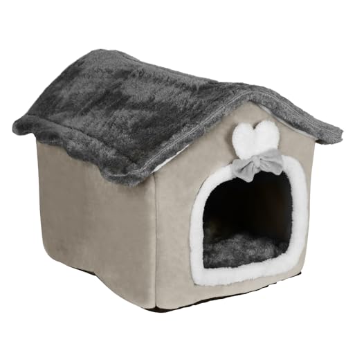 Faltbare Katzenbett Höhle, Katzenhaus mit waschbarem Kissen, Katzenbett, Katzenzelt, weiches und warmes Indoor Katzenhaus für drinnen für Kätzchen-42 * 34 * 38cm-braun Faltbare Katzenbett Höhle, Katzenhaus mit waschbarem Kissen, Katzenbett, Katzenzelt, weiches und warmes Indoor Katzenhaus für drinnen für Kätzchen-42 * 34 * 38cm-braun von HUOLE