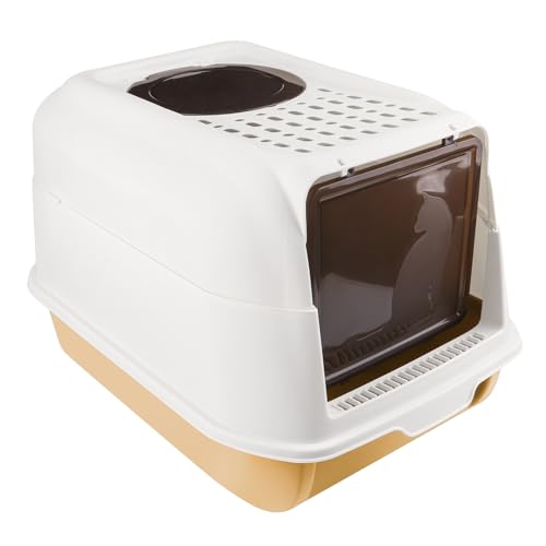 Geschlossene Katzentoilette, abnehmbares Tablett, Schaufel, Bürste, für große Katzen, Tragfähigkeit 15 kg, schmutzabweisend, auslaufsicher, B-36 x 51 x 34 cm – Sommerorange Geschlossene Katzentoilette, abnehmbares Tablett, Schaufel, Bürste, für große Katzen, Tragfähigkeit 15 kg, schmutzabweisend, auslaufsicher, B-36 x 51 x 34 cm – Sommerorange von HUOLE