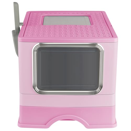 Geschlossene Katzentoilette, abnehmbares Tablett, Schaufel, Bürste, für große Katzen, Tragfähigkeit 15 kg, schmutzabweisend, auslaufsicher, B-52 x 39 x 39 cm, Rosa Geschlossene Katzentoilette, abnehmbares Tablett, Schaufel, Bürste, für große Katzen, Tragfähigkeit 15 kg, schmutzabweisend, auslaufsicher, B-52 x 39 x 39 cm, Rosa von HUOLE