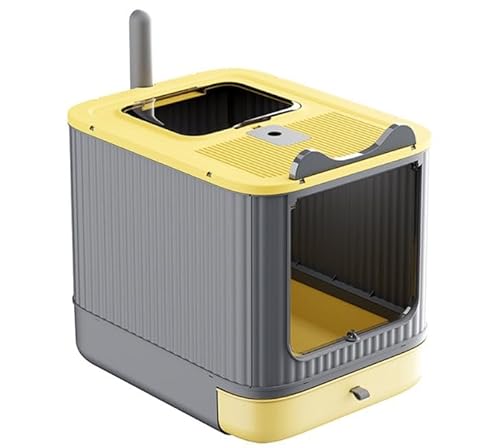 Geschlossene Katzentoilette, abnehmbares Tablett, Schaufel, Bürste, für große Katzen, Tragfähigkeit 15 kg, schmutzabweisend, auslaufsicher B-44,5 x 36,5 x 34,5 cm, Gelb von HUOLE