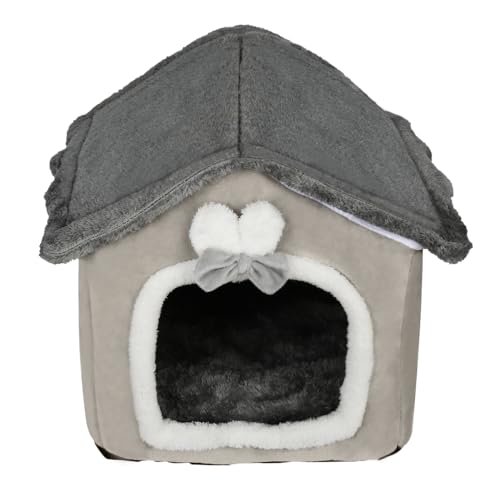 HUOLE Katzenhöhlenbett, Waschbares Hundebett, Warmes Und Gemütliches Plüschkatzen-Iglu, Faltbares Komfortables Haustier-Katzenhaus, Haustierbett Mit Rutschfestem Boden-46 * 36 * 40cm-braun von HUOLE