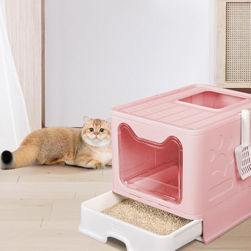 Katzenklo, Katzentoilette, mit Deckel, Bürste, geräumig für Katzen bis 15 kg, auslaufsicherer Boden, Anti-Geruch Doppeltürige Katzentoilette mit Deckel,51 * 41 * 38cm-Sakura-Rosa Katzenklo, Katzentoilette, mit Deckel, Bürste, geräumig für Katzen bis 15 kg, auslaufsicherer Boden, Anti-Geruch Doppeltürige Katzentoilette mit Deckel,51 * 41 * 38cm-Sakura-Rosa von HUOLE