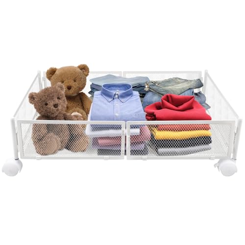 HUOLE Schublade unter dem Bett, zusammenklappbar, aus Metall, Aufbewahrungskorb unter dem Bett, Rollen, Montage ohne Werkzeug, für Schlafzimmer, Wohnzimmer, kann gelagert werden, Kleidung, Schuhe, HUOLE Schublade unter dem Bett, zusammenklappbar, aus Metall, Aufbewahrungskorb unter dem Bett, Rollen, Montage ohne Werkzeug, für Schlafzimmer, Wohnzimmer, kann gelagert werden, Kleidung, Schuhe, von HUOLE