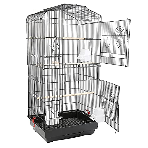 HUOLE Vogelkäfig Voliere Tierkäfig Mit Türen - Vogelhaus (46 * 36 * 92 cm, Schwarz) von HUOLE