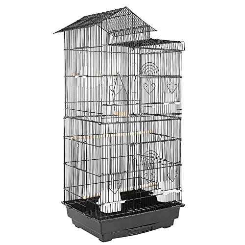 HUOLE Vogelvoliere für Kanarien Finken, Wellensittichkäfig schwarz, Vogelkäfig Vogelhaus (46 * 35,5 * 99cm) von HUOLE