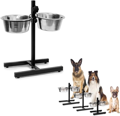 Hunde Futterstation höhenverstellbar - 2 Schüsseln - Futterbar Futternapf Fressnapf Wassernapf für Innen und Außen (2 Schüsseln (schwarz)) von HUOLE