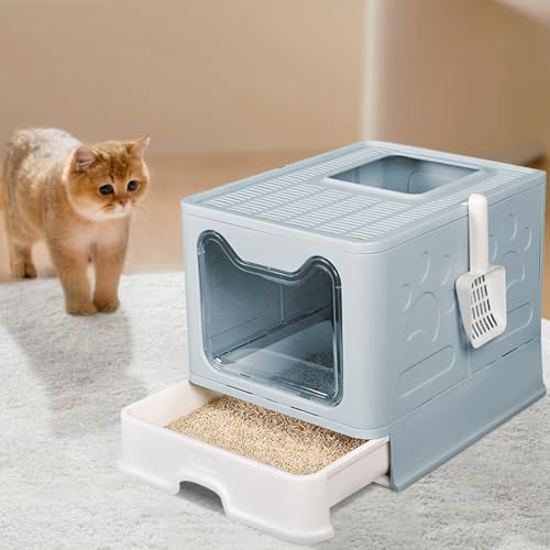 Katzenklo, Katzentoilette, mit Deckel, Bürste, geräumig für Katzen bis 15 kg, auslaufsicherer Boden, Anti-Geruch Doppeltürige Katzentoilette mit Deckel,51 * 41 * 38cm-frisches Blau Katzenklo, Katzentoilette, mit Deckel, Bürste, geräumig für Katzen bis 15 kg, auslaufsicherer Boden, Anti-Geruch Doppeltürige Katzentoilette mit Deckel,51 * 41 * 38cm-frisches Blau von HUOLE