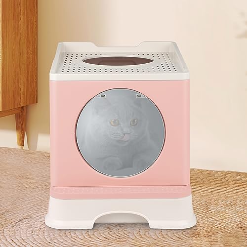 Katzenklo, Katzentoilette, mit Deckel, ausziehbares Tablett, Schaufel, Bürste, geräumig für Katzen bis 15 kg, weniger Spuren, auslaufsicherer Boden, haferflockenfarben-warmgrau-48 * 39 * 34cm-pp-rosa Katzenklo, Katzentoilette, mit Deckel, ausziehbares Tablett, Schaufel, Bürste, geräumig für Katzen bis 15 kg, weniger Spuren, auslaufsicherer Boden, haferflockenfarben-warmgrau-48 * 39 * 34cm-pp-rosa von HUOLE