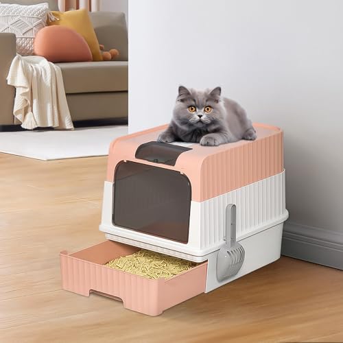 Katzenklo mit Deckel Schaufel Aktivkohlefilter, Haube kippbar, große XXL Katzentoilette, Katzen WC Hauben Toilette Klo Outdoor, UV-Desinfektion-49 * 37 * 35 cm – Rosa Katzenklo mit Deckel Schaufel Aktivkohlefilter, Haube kippbar, große XXL Katzentoilette, Katzen WC Hauben Toilette Klo Outdoor, UV-Desinfektion-49 * 37 * 35 cm – Rosa von HUOLE