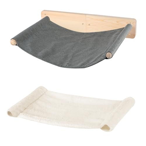 Kletterwand für Katzen – XL-Hängematte mit Treppe für die Wand | Leiter mit Schlafplatz | Katzenbett zum Klettern, aus Naturholz, 61 x 40 x 15 cm, Weiß Kletterwand für Katzen – XL-Hängematte mit Treppe für die Wand | Leiter mit Schlafplatz | Katzenbett zum Klettern, aus Naturholz, 61 x 40 x 15 cm, Weiß von HUOLE